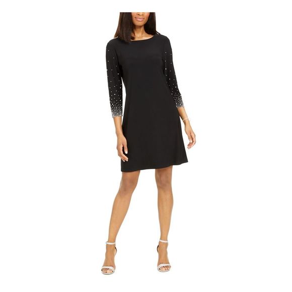 MSK Womens Black Pullover Styling 3/4 Sleeve Short Evening Sheath Dress M - Picture 1 of 4